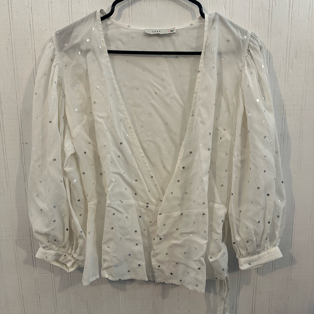 LUSH, Cream & Silver Polka Dot Blouse